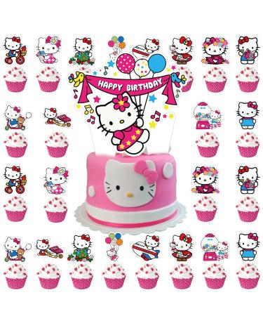 Birthday Party Cake Topper 37Pcs Cartoon Cat-Themed Birthday Party Supplies Cartoon Theme Cupcake Decorations for Kids