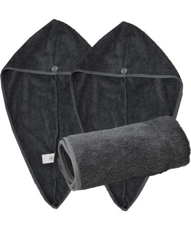 Homelevel 2x Terry Hair Turban with Button - Quick Drying 100% Cotton Hair Towels - Anthracite Set - Perfect for International Shipping - Buy Online on GoSupps.com
