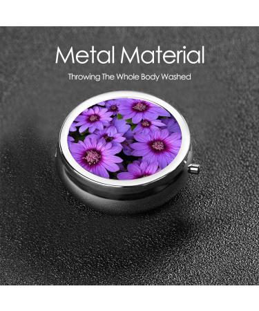 Purple Lily Flower Printed Mini Round Pill Box | 3 Compartment Pill Organizer for Travel Home & Office | Portable Medicine Case - Buy Online on GoSupps.com