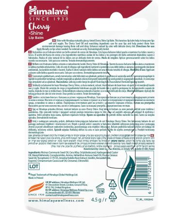 Himalaya Cherry Shine Lip Balm with cherry seed oil and vitamin E Natural glossy finish Nourishes hydrates and protects the lips 45 g - Buy Online on GoSupps.com