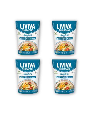 LIVIVA Organic Shirataki Konjac Spaghetti (4 Pk) Diabetic-Friendly Low Carb Low Calorie Pasta Noodles Ready to Serve No Odor Certified Non-GMO Gluten Free Vegan Plant-Based Keto Kosher Halal