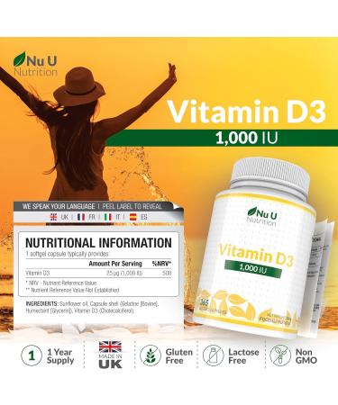 Vitamin D3 1000IU Softgels - 1 Year Supply - High Absorption Cholecalciferol Capsules by Nu U Nutrition - Buy Online on GoSupps.com