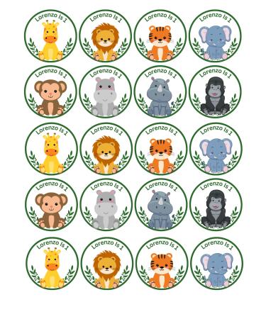 20 x edible Safari birthday cupcake toppers wafer/icing uncut - ANY WORDING - Baby Shower/Birthday/Christening etc (wafer paper) Rice Paper