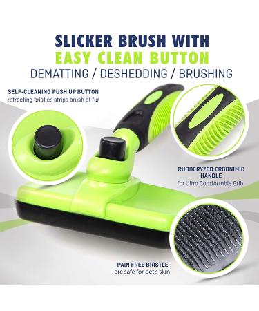 Rexipets Self Cleaning Slicker Brush for Dogs & Cats - One Click Hair Removal - Gentle & Effective Grooming Tool for Pets - Small, Medium & Large Breeds - Buy Online on GoSupps.com