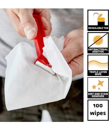 Everbuild Wonder Wipes Multi-Use Cleaning Wipes - 100 Wipes | For Building Trade, Hands, Tools & Surfaces - Specially Formulated (Red) - Buy Online on GoSupps.com