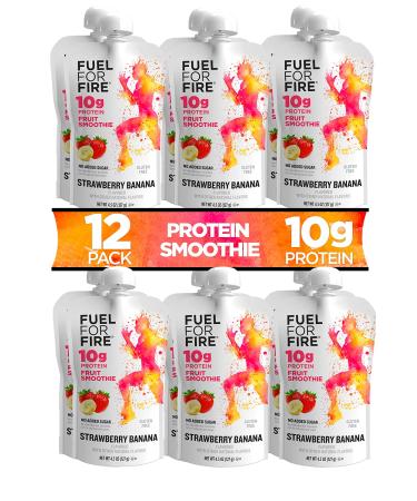 Fuel For Fire - Strawberry Banana (12 Pack) Fruit & Protein Smoothie Squeeze Pouch | Perfect for Workouts, Kids, Snacking - Gluten Free, Soy Free, Kosher (4.5 ounce pouches) 4.5 Ounce (Pack of 12)