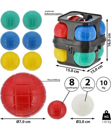 Boule Set 10 Pcs | Colorful Plastic Boules with Storage Holder | 8 Balls 7cm & 2 Balls 3cm | International Shipping Available - Buy Online on GoSupps.com