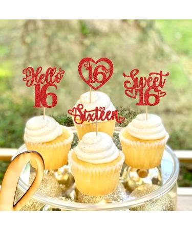 Blumomon 24 Pack Sweet 16 Cupcake Toppers Red Gold Glitter Sixteen Cake Picks Kids 16th Birthday Anniversary Party Cake Decorations Style1-red - Buy Online on GoSupps.com