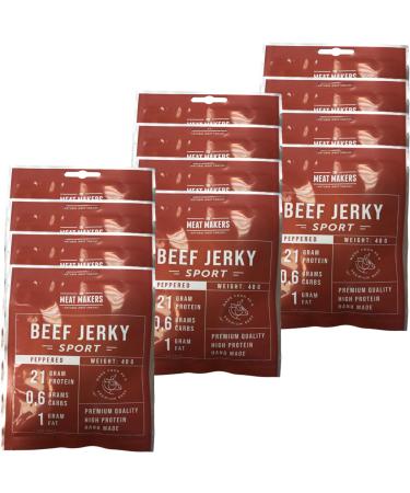 The Meat Makers - Peppered Beef Jerky Sport Snacks 480g (12x40g) |Peppered dried beef low -calorie dry meat snacks for people meat snack sports snack with high protein content 5. Peppered - Buy Online on GoSupps.com