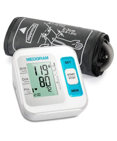 Blood Pressure Monitor Upper Arm, MEDGRAM Accurate Cuffs for Home Use with Large Cuff 22-40 cm, Automatic & Digital BP Machine, 2 x 120 Sets Memory… (White)