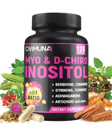 CIVIMUNA Inositol Supplement - Myo-Inositol and D-Chiro Inositol Plus Ashwagandha Berberine Cinnamon and 5 Mores - 120 Capsules