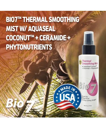 BIO7 THERMAL SMOOTHING MIST W/ AQUASEAL COCONUT + CERAMIDE + PHYTONUTRIENTS 4 Fl Oz Quick Dry Pillow Proof 14-Day Lasting Straight Superfluous Glide For Easier Manageability While Styling With Heat Tools Sleek Shiny Smooth and Strong Hair Seal Split ends  - Buy Online on GoSupps.com