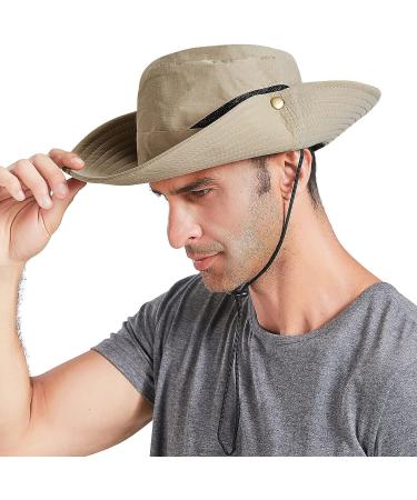 Men's UPF50+ Wide Brim Sun Hat | Waterproof Boonie Fishing Cap in Khaki - Buy Online on GoSupps.com
