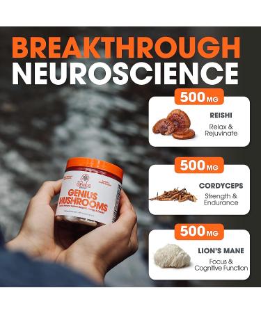 Genius Mushroom Nootropic Brain Supplement - Lions Mane, Cordyceps, Reishi - Natural Energy & Memory Support - 180 Veggie Pills - Buy Online on GoSupps.com