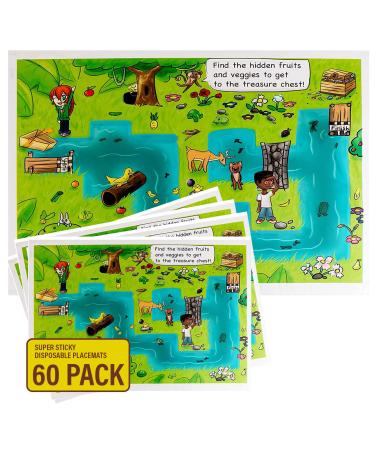 Party Bargains 60 Super Sticky Disposable Placemats - 12 x 18 (Treasure Chest Design) Baby Placemat  BPA Free & Quick to Clean  Keeps a Safe & Germ-Free Surface
