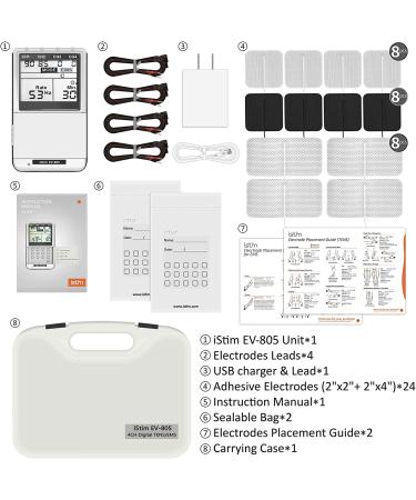 iSTIM EV-805 TENS EMS 4 Channel Combo Machine - Muscle Stimulator for Back Pain Relief - 24 Programs/Backlit - Includes Electrodes Pads - Buy Online on GoSupps.com