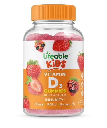 Lifeable Vitamin D for Kids 1000 IU - Great Tasting Natural Flavor Gummy Supplement - Gluten Free Vegetarian GMO Free Chewable - for Strong Healthy Bones and Immune Support - for Children 90 Gummies - Buy Online on GoSupps.com