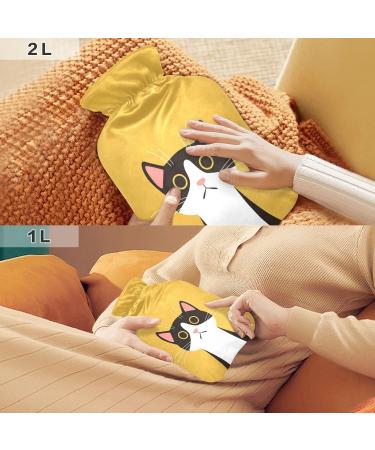Hot Water Bottle 2L with Cute Black Cat Cover - Pain Relief & Winter Warmth for Hands & Feet - Buy Online on GoSupps.com