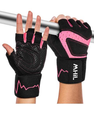 MhIL Workout Gloves for Mens & Womens - Weight Lifting Gloves, Gym Gloves for Men - Exercise Gloves, Training Gloves with Wrist Wraps Support for Weightlifting, Work Out, Pull up- Full Palm Protection Pink Medium: 7.5  8