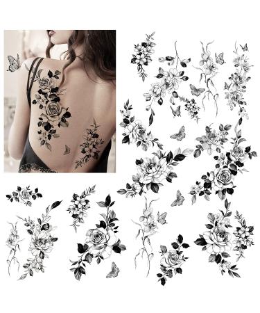 Roarhowl Tattoo Rose Set - 8 Large Flower Temporary Tattoos for Women | Exquisite Designs by Real Tattoo Artists - Buy Online on GoSupps.com