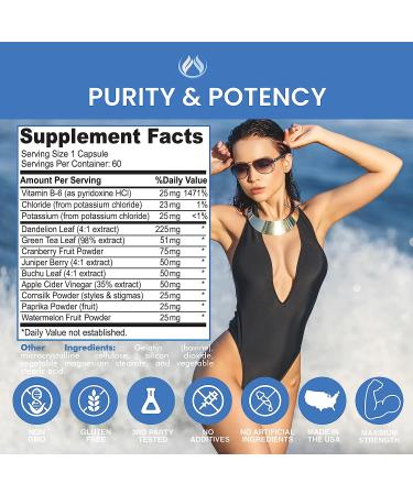 Water Pills Diuretic for Water Retention & Liver Detox - Kidney Cleanse & Bloating Relief with Green Tea, Cranberry & Dandelion Root - Vitamin B6, Chloride & Potassium for Weight Loss - Buy Online on GoSupps.com