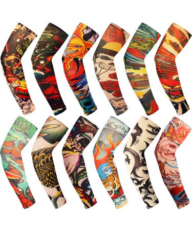 BULEFSEA 12PCS Temporary Tattoo Sleeves Set for Men Women Sunscreen Arm Sleeves Soft Elasticity Flower Arm Gloves Cycling Color 01