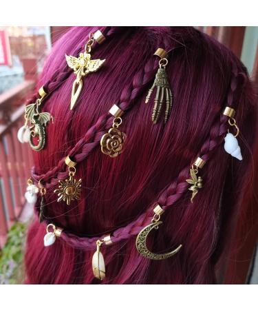 19 PCS Adjustable Hair Cuffs & Charms for Braids | Gold Hair Jewelry Set | Sun Moon Pterosaur Wing Shell Rose Leaf Hair Pendants | DIY Dreadlock Accessories - Buy Online on GoSupps.com