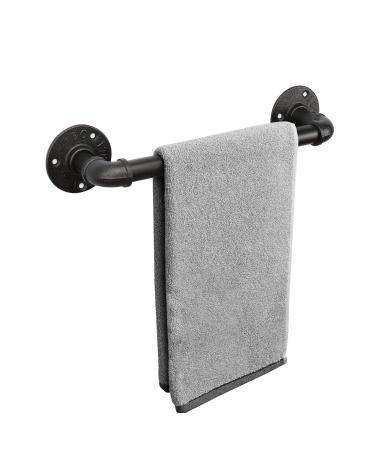 Industrial Pipe Towel Bar Rustic Iron Decor Bathroom Hardware Towel Bar Accessory Heavy Duty Wall Mounted Bath Towel Rack Holder Black (18 Inch) (Black 12 Inch)