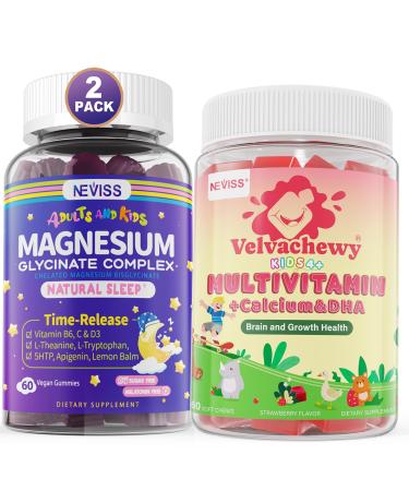 NEVISS Magnesium Glycinate Gummies + Kids Multivitamin Soft Chews Gummies