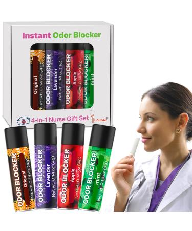 QIFEISHANKA Odor Blocker for Nurses 4-in-1 Nose Smell Blocker Helps Block Odors in Hospitals & Garbage Dumps Ideal Gift for Nurses with Scents: Original Mint Lavender Apple