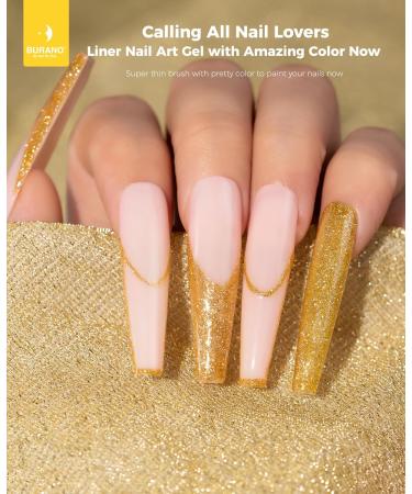 BURANO Gel Nail Polish Liner - Silver & Gold Nail Art - 8ml with Thin Brush - Glitter Curing Required - Buy Online on GoSupps.com