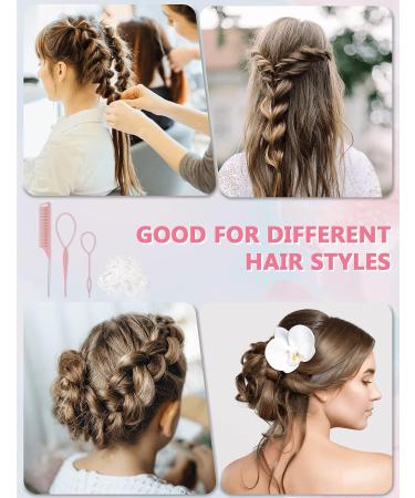 Topsy Hair Tail Tools Set - 1 Hair Braiding Combo, 2 French Braid Tools, 300 Clear Mini Elastic Bands - Pink - Buy Online on GoSupps.com