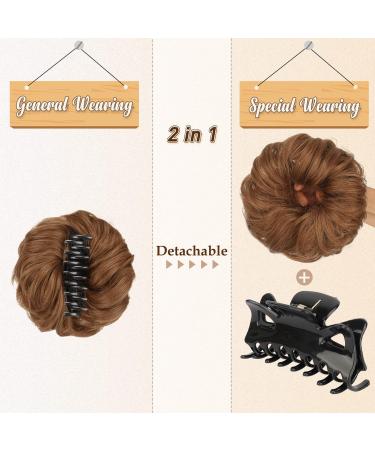 BARSDAR Dark Auburn Blonde Claw Clip Messy Bun Hairpiece for Women - Curly Synthetic Hair Extensions for Ponytail Updo Chignon - Buy Online on GoSupps.com