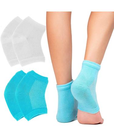 Moisturizing Socks Gel Heel Socks Toe Open Socks Relieve Heel Pain Comfortable Soft Vented Moisturizing Socks Suitable for Male and Female Day Night Care Skin Dry Cracked High Heel 2 Pairs White & Blue