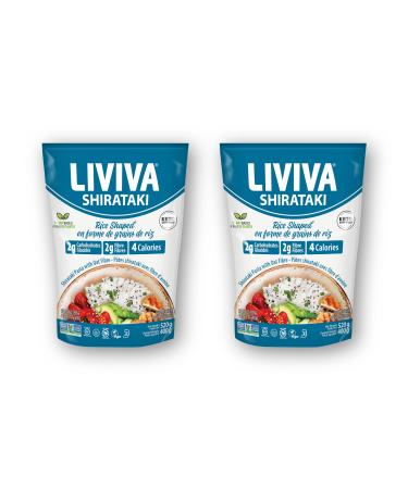 LIVIVA Organic Shirataki Konjac Rice Shaped (2 Pk) Diabetic-Friendly Low Carb Low Calorie Pasta Noodles Ready to Serve No Odor Certified Non-GMO Gluten Free Vegan Plant-Based Keto Kosher Halal