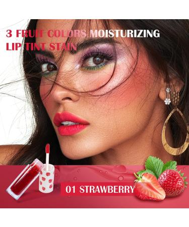 Prreal 2pcs Mini Lip Tint Stain Set - Long Lasting Waterproof Lip Stain for Lip Cheeks and Eyes - High Pigment Liquid Lipstick Gift - Strawberry & Watermelon - Buy Online on GoSupps.com