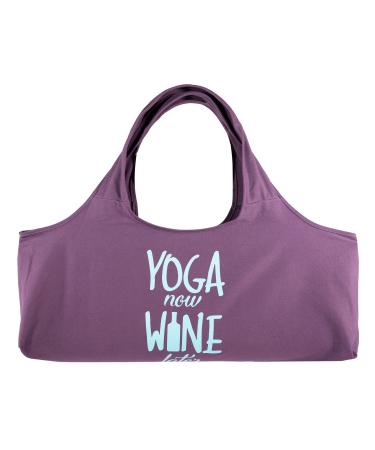 Wild Essentials Yoga Bag Yoga Now Wine Later Exercise tote, large mat carrier with shoulder strap and inside pocket, fits most yoga mats, Rugged 10 ounce, recycled cotton canvas