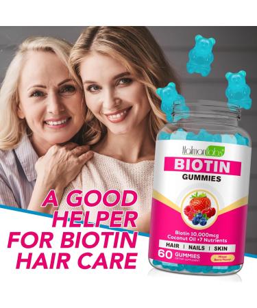 Biotin Hair Growth Gummies 10,000mcg - Chewable Supplement for Healthy Skin, Hair & Nails - Vitamins for Growth and Hair Loss with Coconut Oil - 60 Count - Buy Online on GoSupps.com