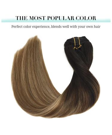 Doores Real Hair Extensions Clip-In - 18 Inch 120g Dark Brown to Chestnut Brown & Dirty Blonde Highlights - Remy Human Hair - 45cm 7 Pieces - Buy Online on GoSupps.com