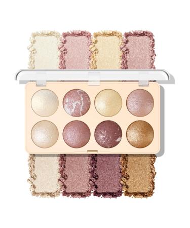 KYDA 8 Colors Baked Powder Palette Mulitiuse Baked Powder for Eyeshadow Highlighter Contour High Glossy Pigment Lightweight Soft Powder Buildable Blendable Natural Look Rose Gold #02 Rose Gold