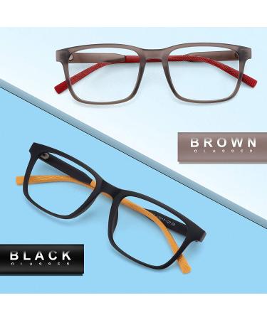 MEETSUN Kids Blue Light Blocking Glasses 2 Pack - Ages 7-12, Anti-Eyestrain, Computer Gaming TV Glasses for Boys Girls - Matte Black + Transparent Brown - Buy Online on GoSupps.com