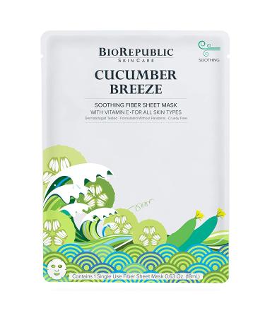BioRepublic Cucumber Breeze Soothing Sheet Mask - 1 Pack (0.63 oz) for Glowing Skin - Buy Online on GoSupps.com