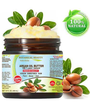 Buy 100% Pure Argan Oil Butter - Raw Natural & Unrefined | Botanical Beauty | 16 Fl Oz for Face Skin Body Hair & Nails - Buy Online on GoSupps.com