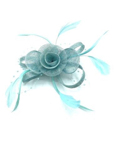 Ladies Feather Beaded Beak Clip Fascinator Weddings Races Royal Ascot Hair Piece Aqua Blue