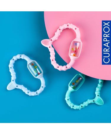 Curaprox Blue Baby Bite Ring with Rattle & Learning Toothbrush - BPA-Free - 1 Piece - Buy Online on GoSupps.com