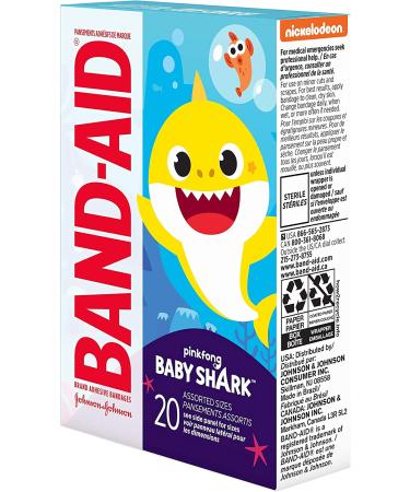 Bandaid Baby Shark 20CT - Fun and colorful adhesive bandages for kids - Buy Online on GoSupps.com