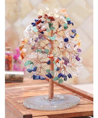 7 Chakra Tree of Life Agate Base - Handmade Gemstone Tree for Positive Energy, Feng Shui Decor, Money Tree Bonsai, Healing Crystals - Spiritual Gift - Buy Online on GoSupps.com