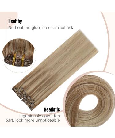 Buy FSHINE Clip-In Real Hair Extensions - Light Blonde to Ash Blonde 35cm 120g 7 Pieces - Premium Remy Hair Smooth Finish - Buy Online on GoSupps.com