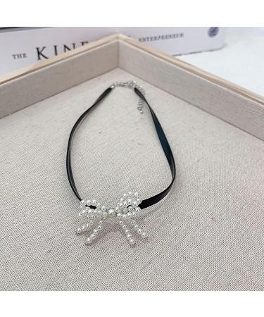OralGos Faux Pearl Bow Pendant Necklace | Stylish Clavicle Chain & PU Leather Jewelry - International Shipping - Buy Online on GoSupps.com