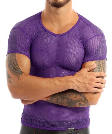 Nikiikoo Men's Purple Fishnet Mesh Short Sleeve T-Shirt - X-Large | Gym Clubwear - Buy Online on GoSupps.com